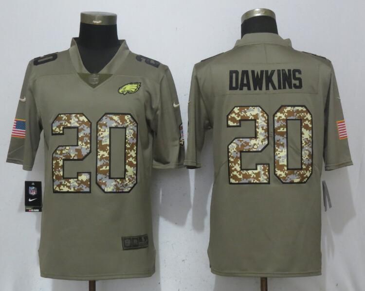 Men Philadelphia Eagles #20 Dawklns Olive Camo Carson Salute to Service Nike Limited NFL Jerseys